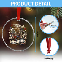 Floral America 250th Birthday Crystal Glass Ornament 4th of July America 250 Years Retro
