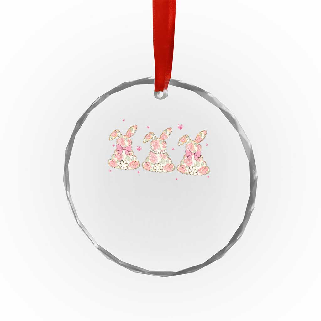 Floral Bunny Easter Crystal Glass Ornament Shabby Chic Rose Pattern