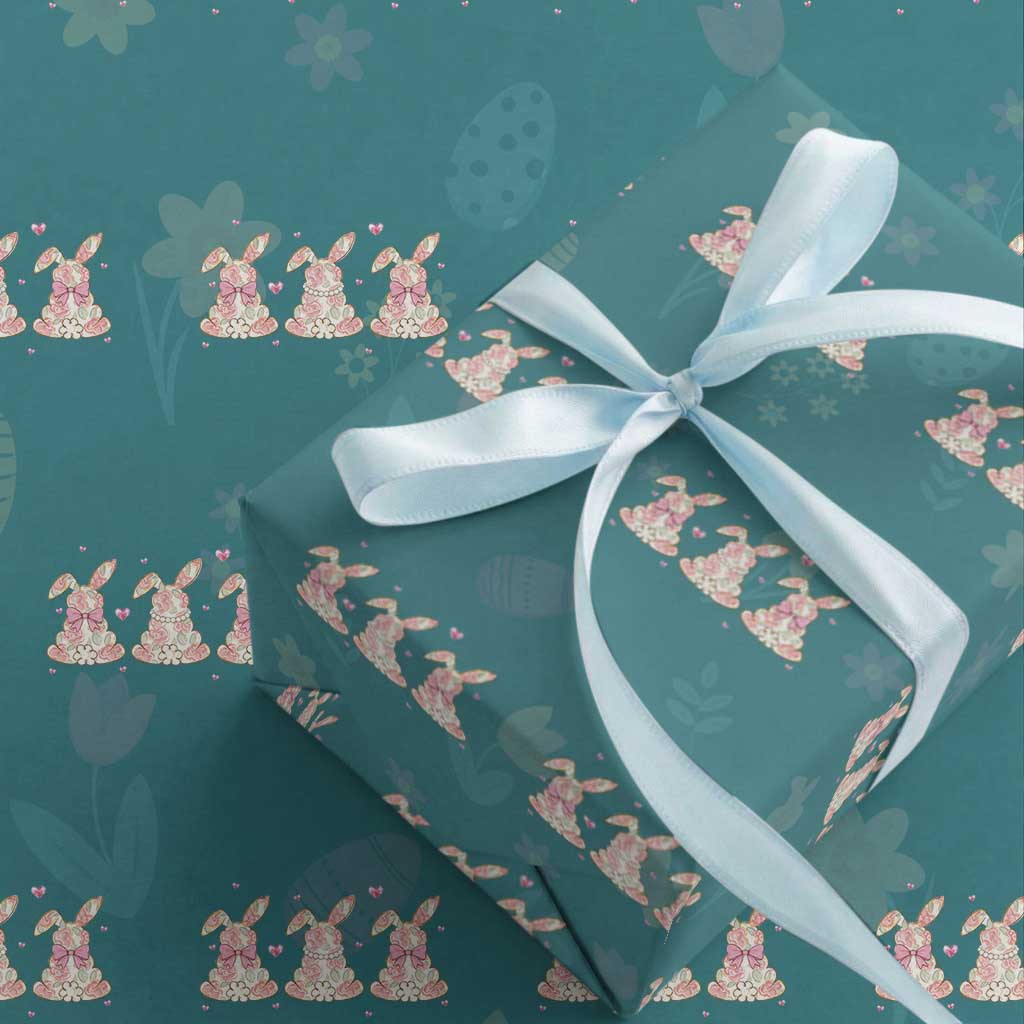 Floral Bunny Easter Wrapping Paper Roll Shabby Chic Rose Pattern