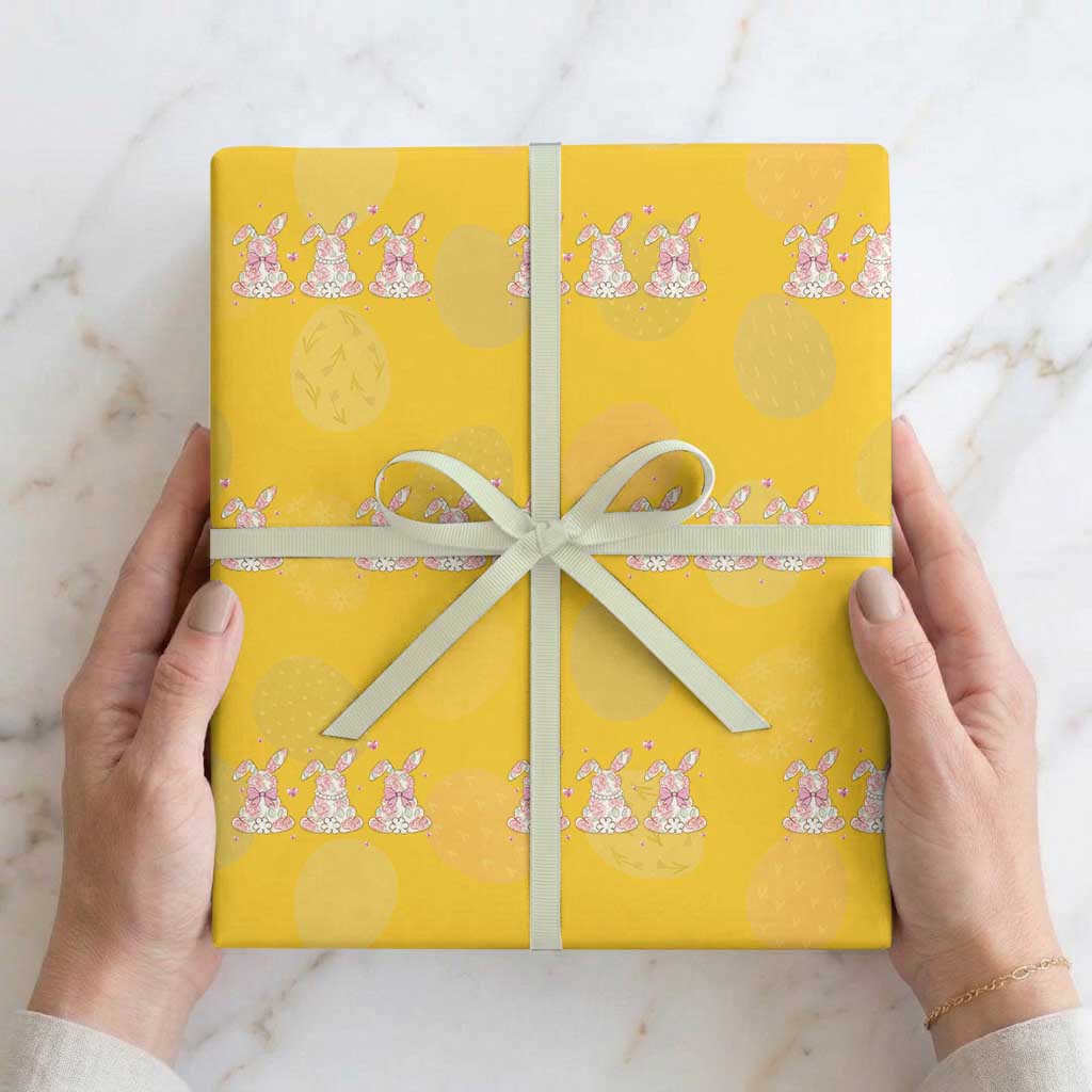 Floral Bunny Easter Wrapping Paper Roll Shabby Chic Rose Pattern