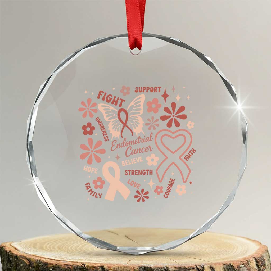 Floral Butterfly Endometrial Cancer Awareness Crystal Glass Ornament Believe Strength Faith