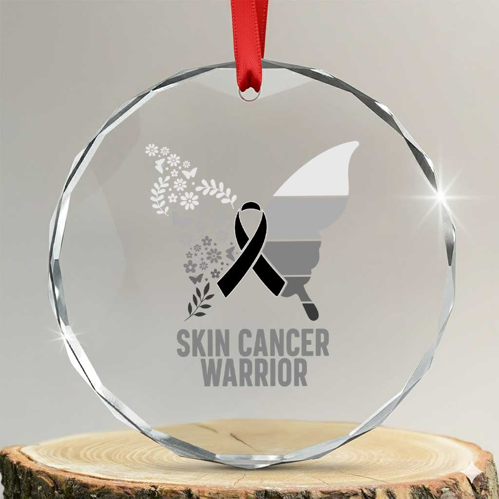 Floral Butterfly Melanoma Awarenes Crystal Glass Ornament Black Ribbon Warrior Support Gift