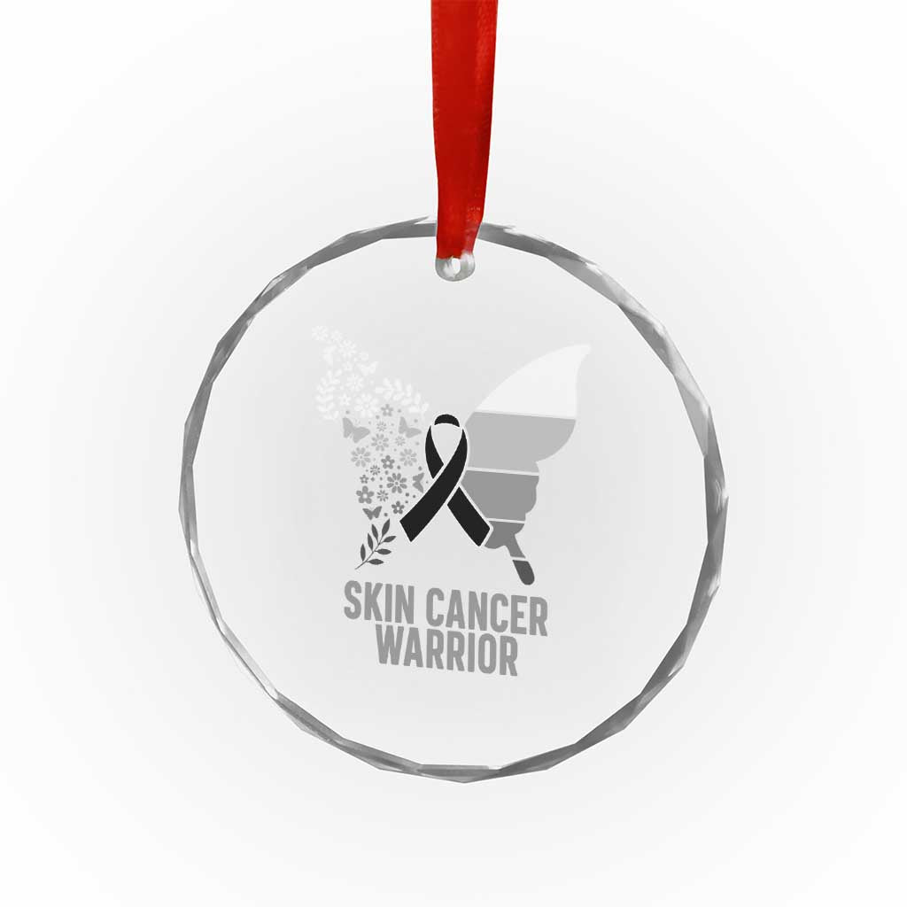 Floral Butterfly Melanoma Awarenes Crystal Glass Ornament Black Ribbon Warrior Support Gift
