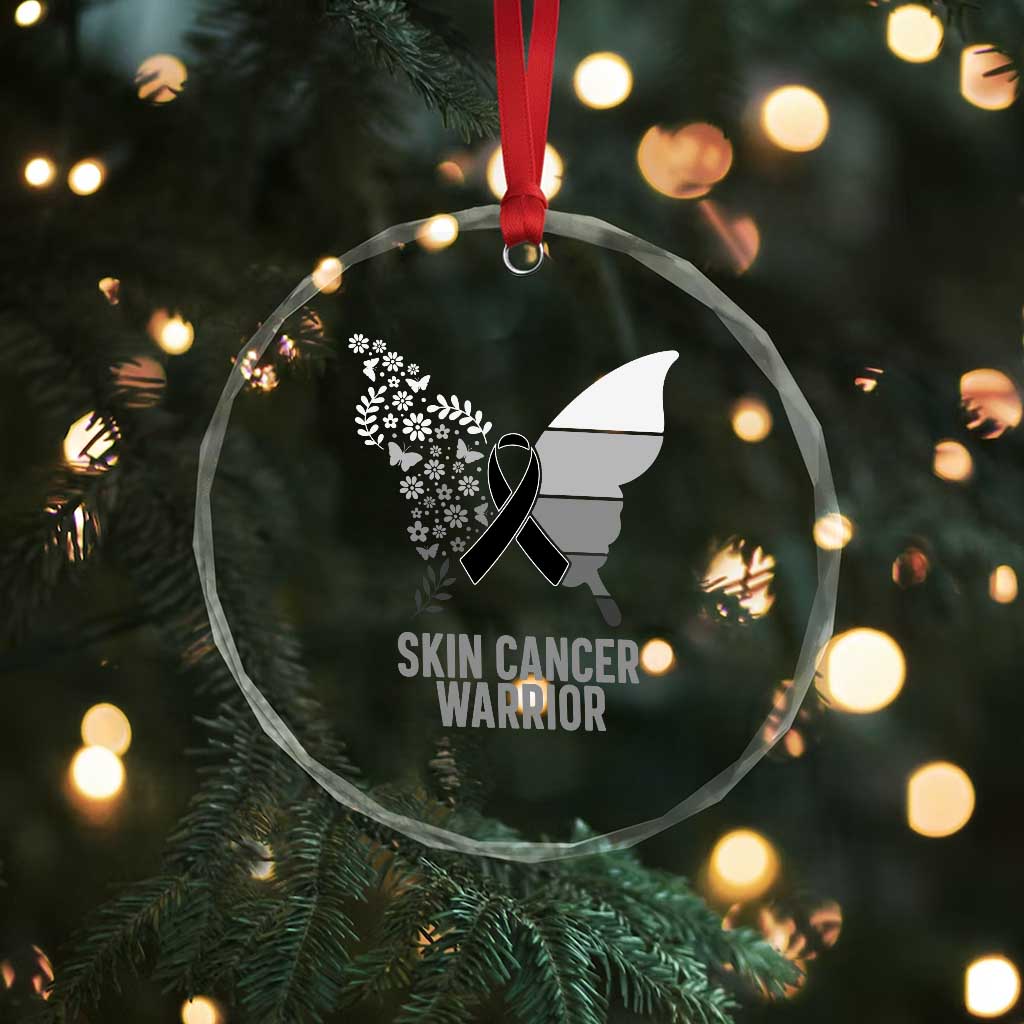 Floral Butterfly Melanoma Awarenes Crystal Glass Ornament Black Ribbon Warrior Support Gift