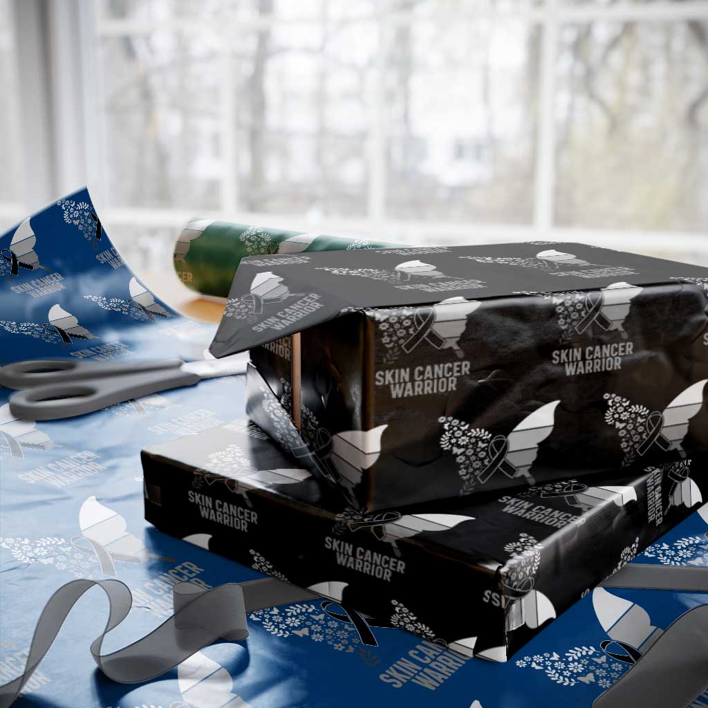 Floral Butterfly Melanoma Awarenes Wrapping Paper Roll Black Ribbon Warrior Support Gift