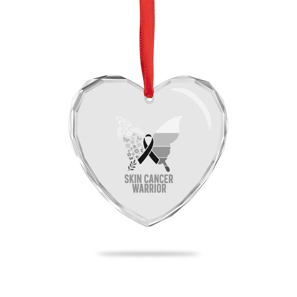 Floral Butterfly Melanoma Awarenes Heart Crystal Glass Ornament Black Ribbon Warrior Support Gift
