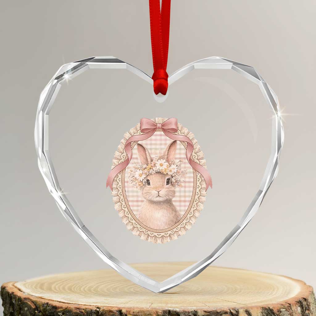 Floral Coquette Easter Bunny Vintage Thrifted Grandma Core Heart Crystal Glass Ornament