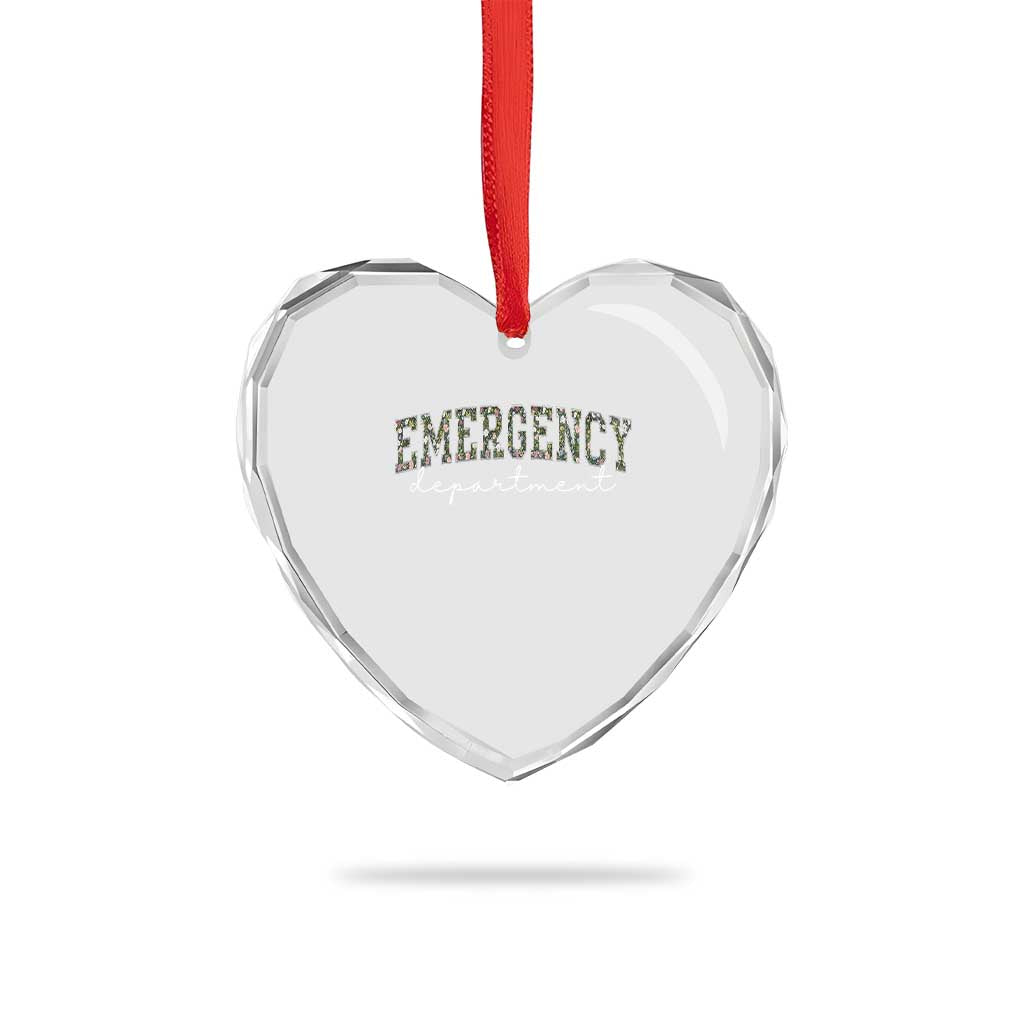 Floral Emergency Department Heart Crystal Glass Ornament ER Nurse Gift - Wonder Print Shop