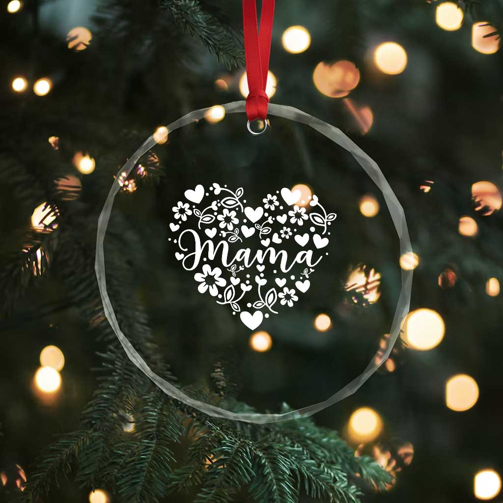 Floral Mama Heart Graphic Crystal Glass Ornament Mothers Day Flower Gift