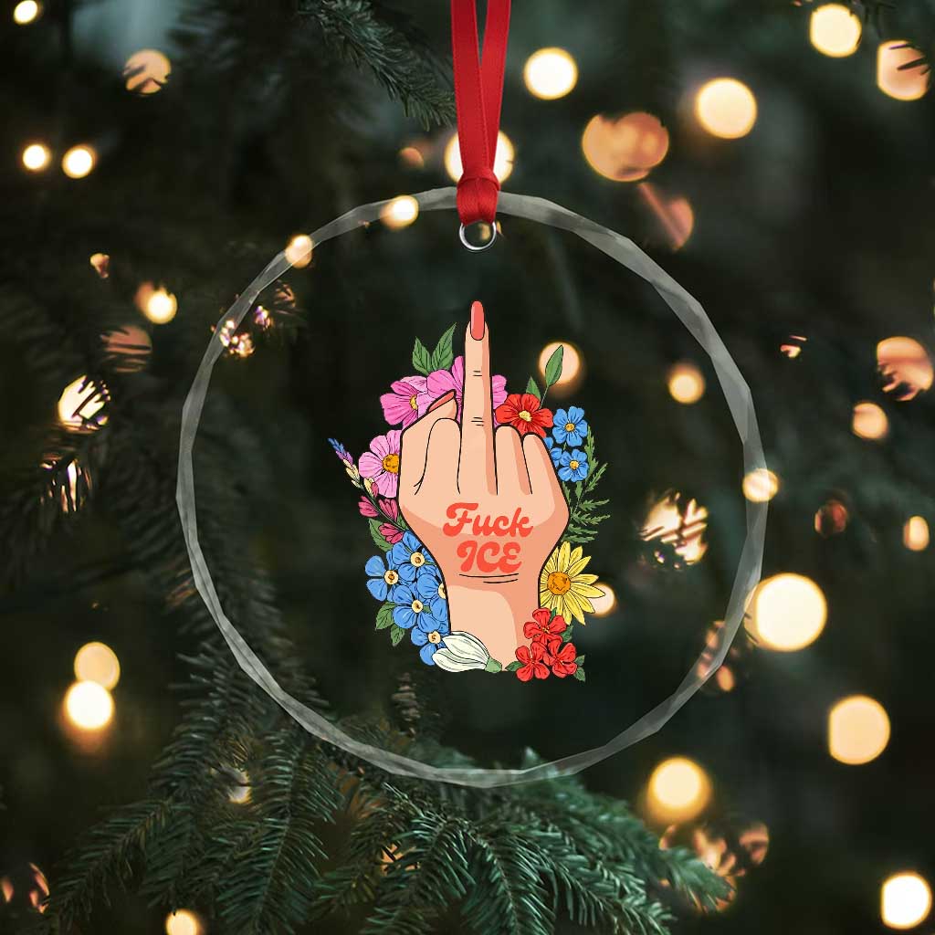 Floral Middle Finger F Ice Crystal Glass Ornament
