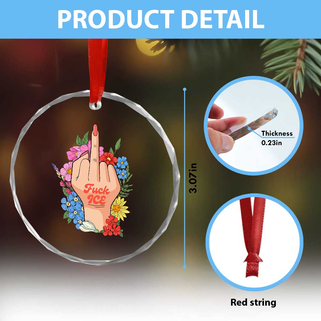 Floral Middle Finger F Ice Crystal Glass Ornament