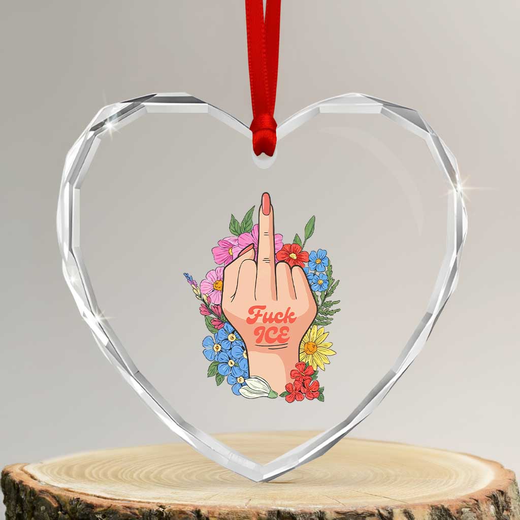 Floral Middle Finger F Ice Heart Crystal Glass Ornament