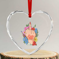 Floral Middle Finger F Ice Heart Crystal Glass Ornament