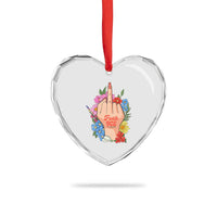 Floral Middle Finger F Ice Heart Crystal Glass Ornament