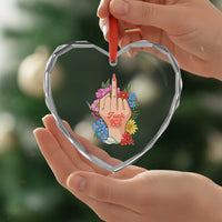 Floral Middle Finger F Ice Heart Crystal Glass Ornament