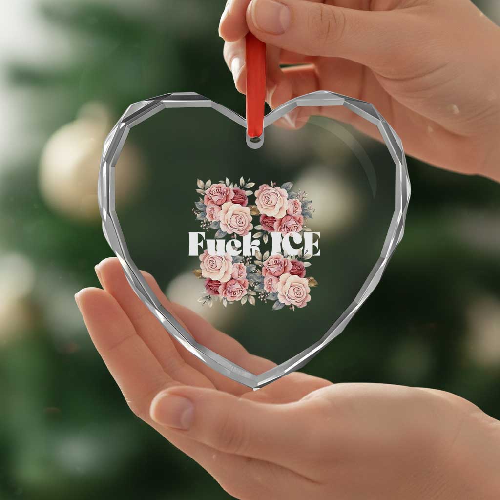 Floral Protest Against Ice Heart Crystal Glass Ornament Justice and Freedom Political Resistance