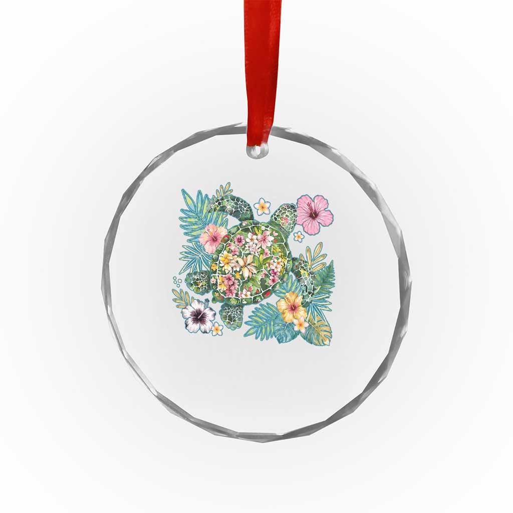 Floral Summer Turtle Crystal Glass Ornament Preppy Tropical Coastal Beach Graphic