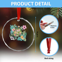 Floral Summer Turtle Crystal Glass Ornament Preppy Tropical Coastal Beach Graphic