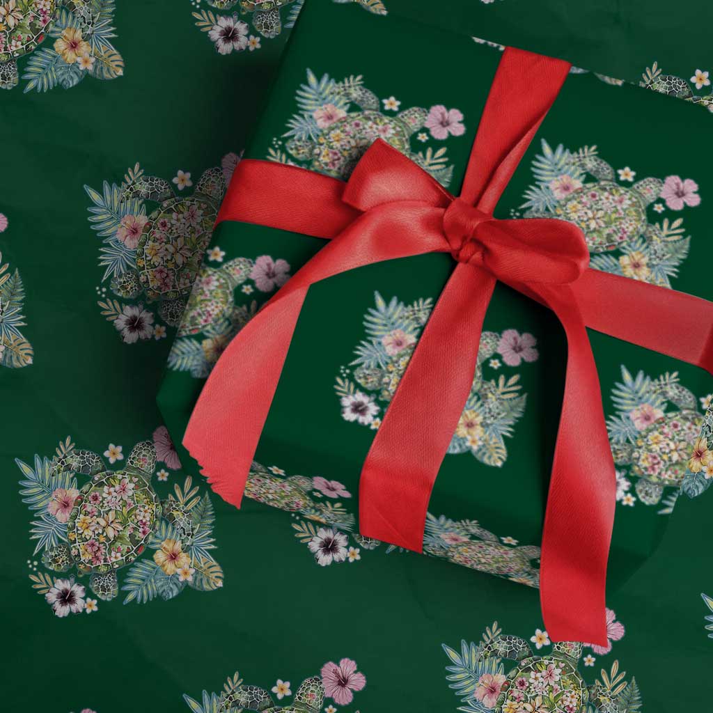 Floral Summer Turtle Wrapping Paper Roll Preppy Tropical Coastal Beach Graphic