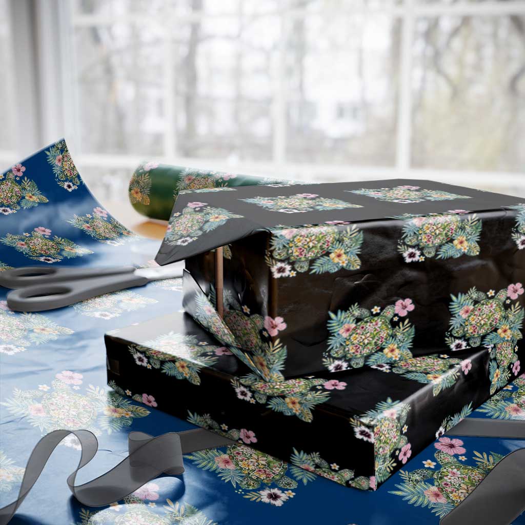 Floral Summer Turtle Wrapping Paper Roll Preppy Tropical Coastal Beach Graphic