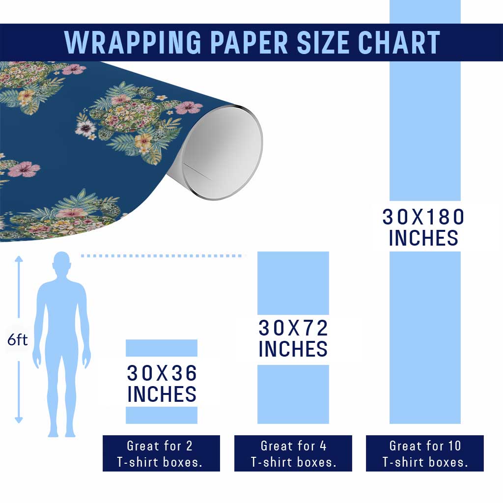 Floral Summer Turtle Wrapping Paper Roll Preppy Tropical Coastal Beach Graphic