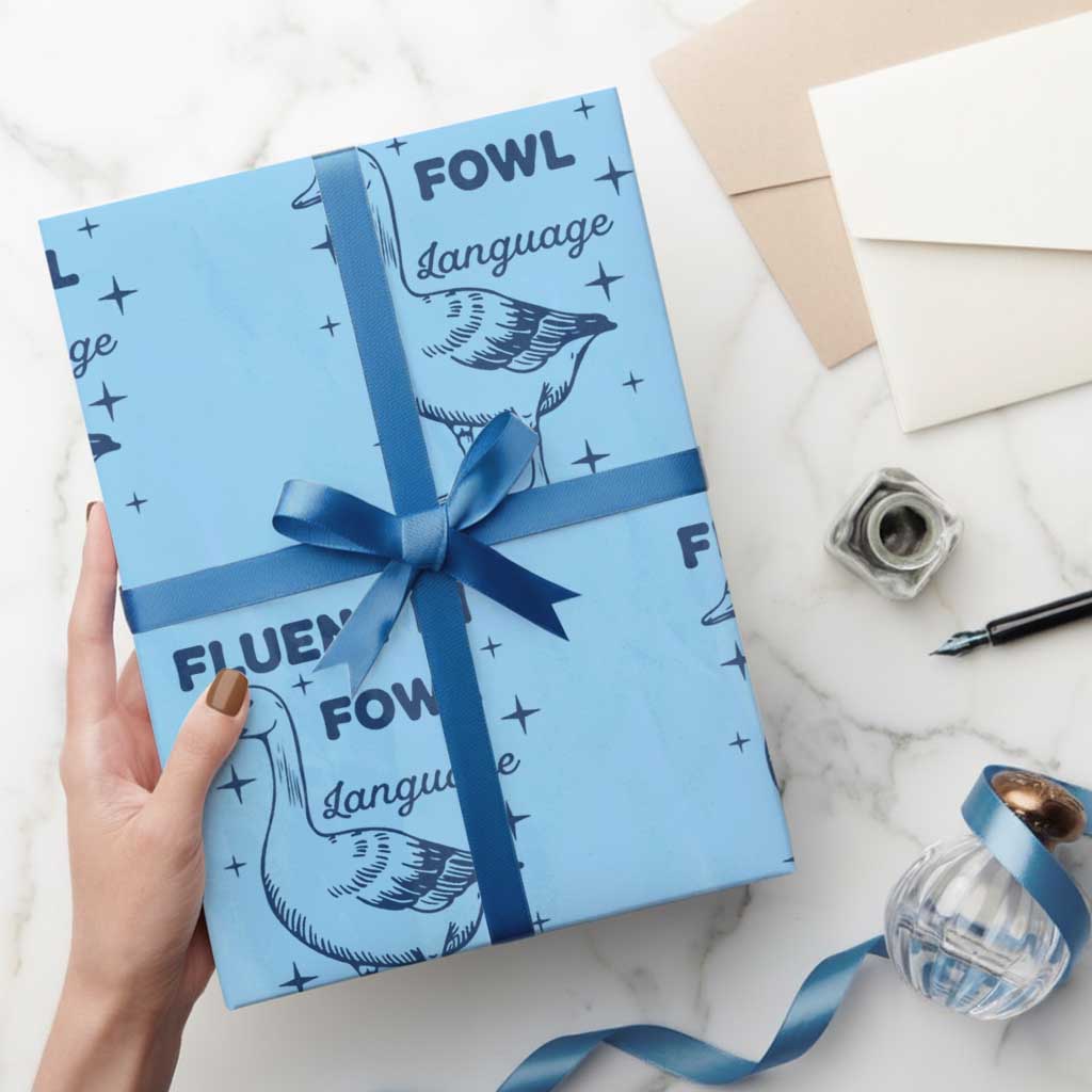 Fluent In FOWL Language Wrapping Paper Roll Vintage 90s Funny Duck Meme - Wonder Print Shop
