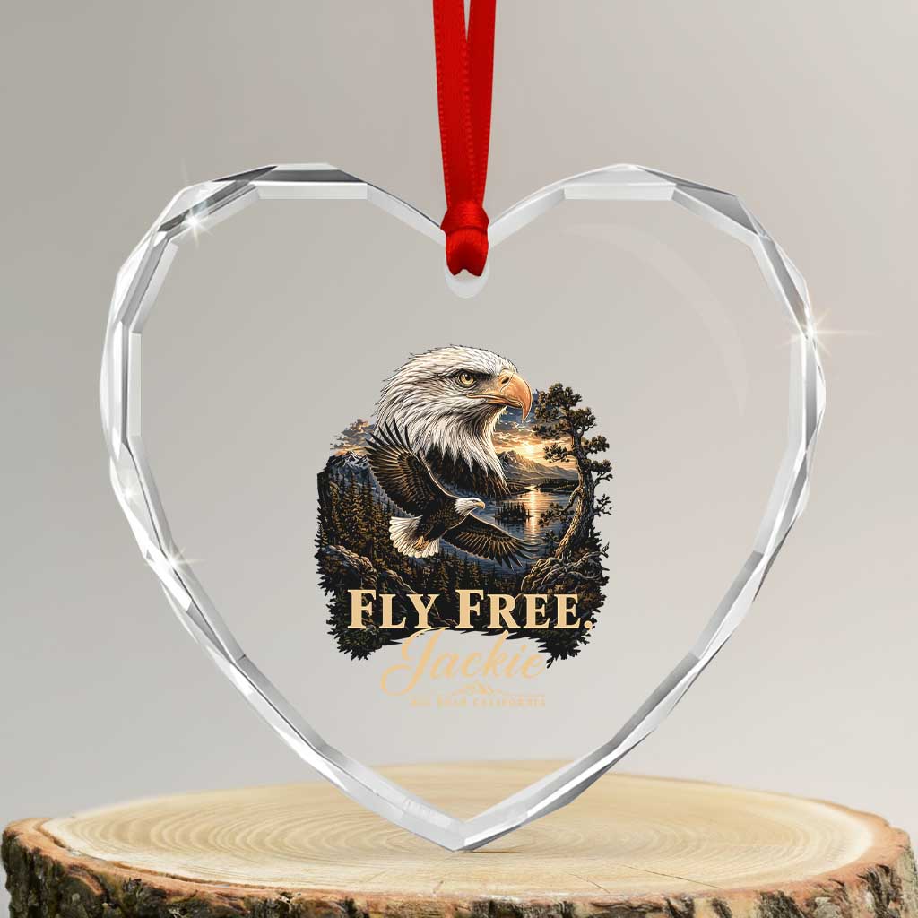 Fly Free Jackie Big Bear Bald Eagle Memorial Heart Crystal Glass Ornament California Valley Sunset Forest Nature Graphic
