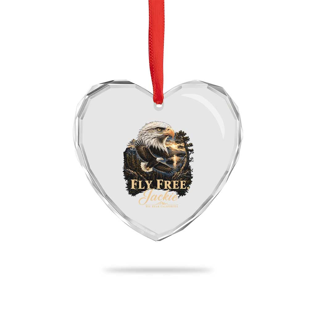 Fly Free Jackie Big Bear Bald Eagle Memorial Heart Crystal Glass Ornament California Valley Sunset Forest Nature Graphic