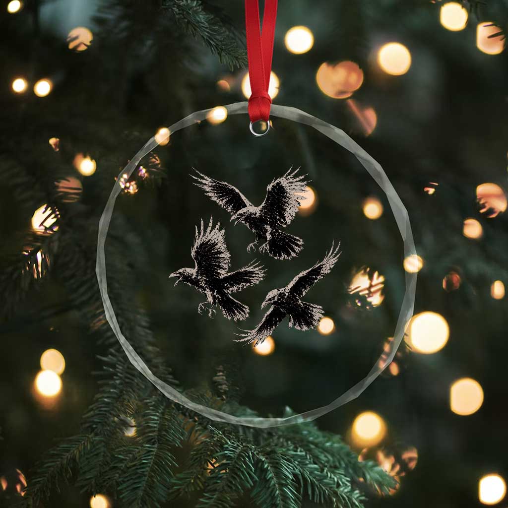 Flying Raven Crow Crystal Glass Ornament Vintage Dark Academia Gothic Black Bird Graphic