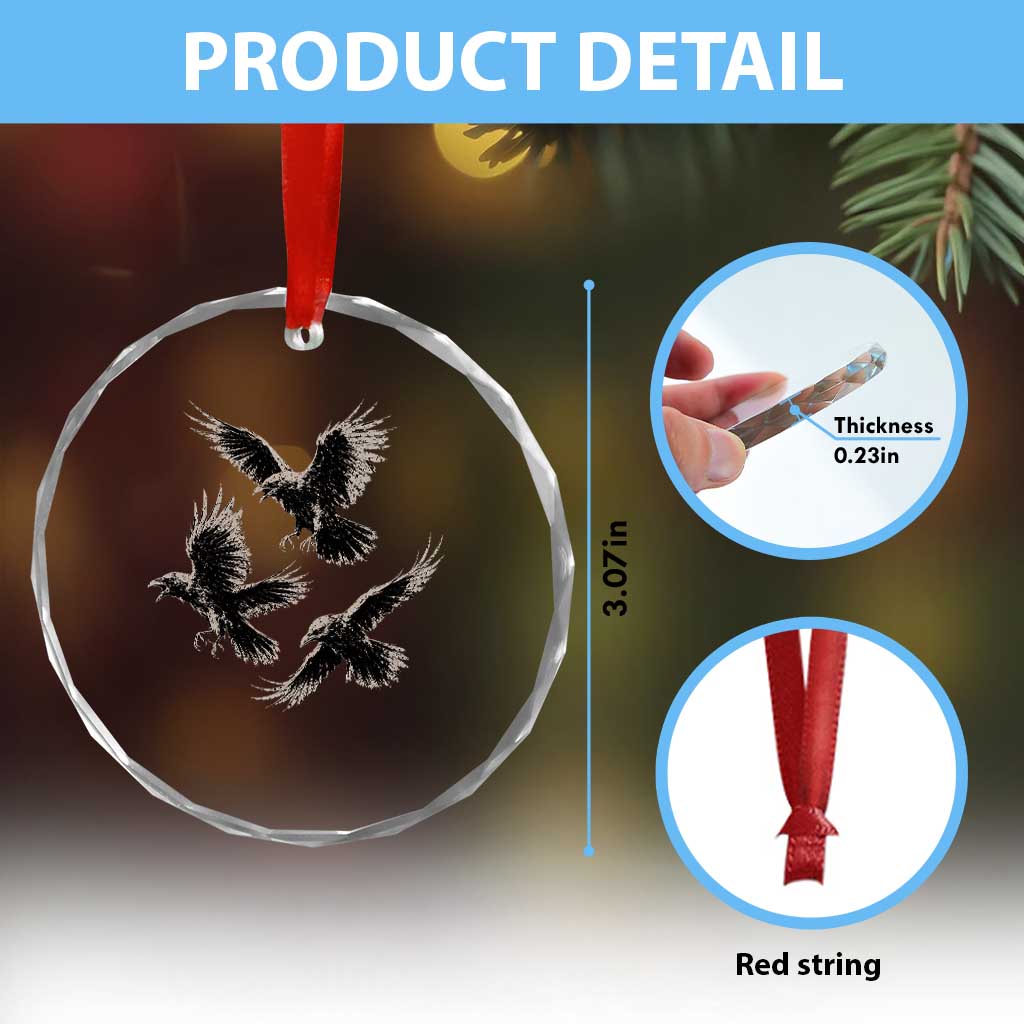 Flying Raven Crow Crystal Glass Ornament Vintage Dark Academia Gothic Black Bird Graphic