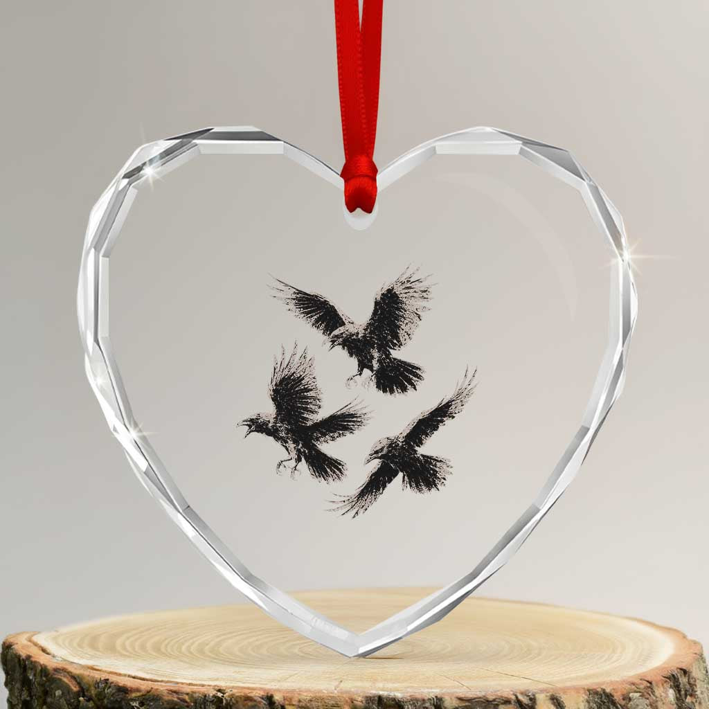 Flying Raven Crow Heart Crystal Glass Ornament Vintage Dark Academia Gothic Black Bird Graphic
