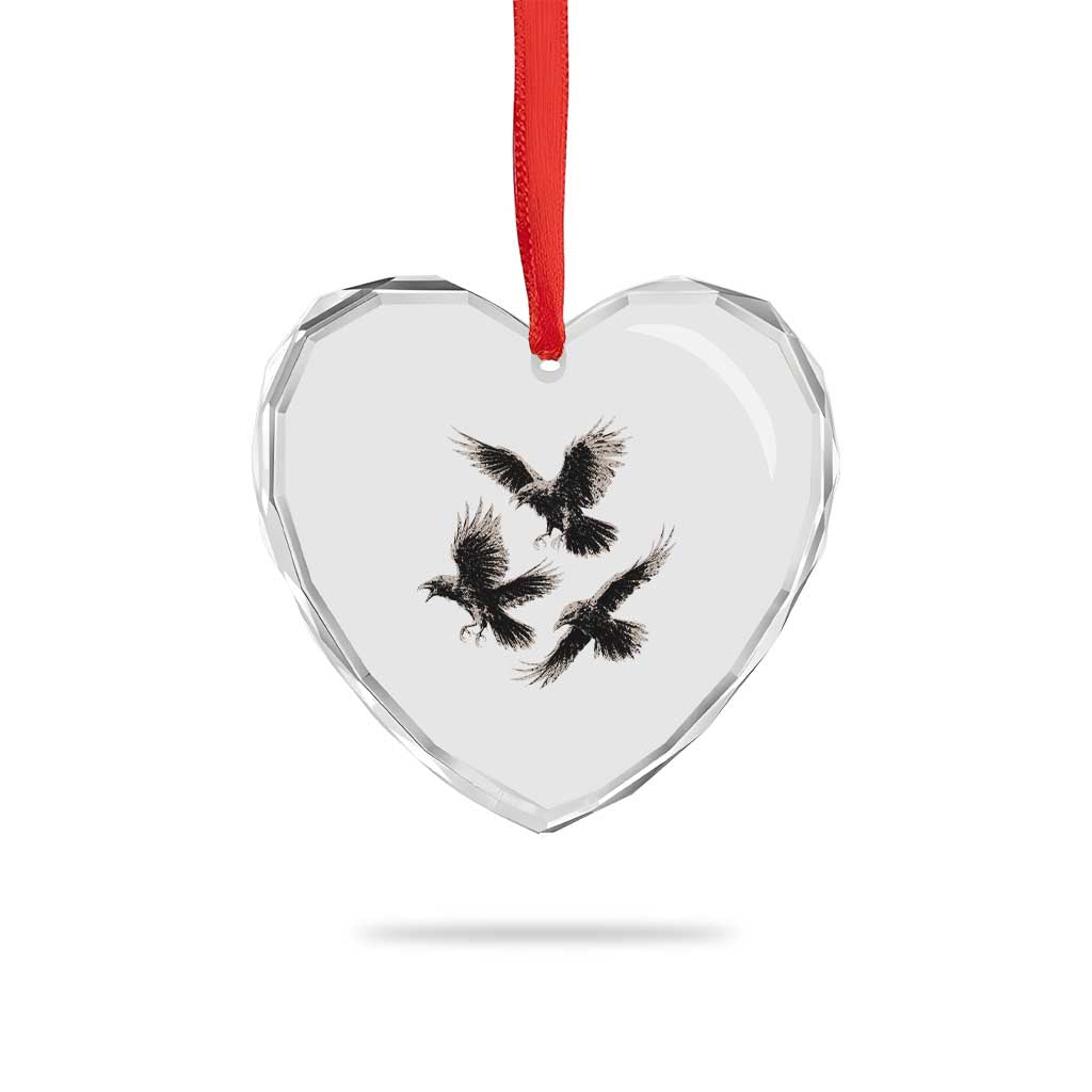 Flying Raven Crow Heart Crystal Glass Ornament Vintage Dark Academia Gothic Black Bird Graphic