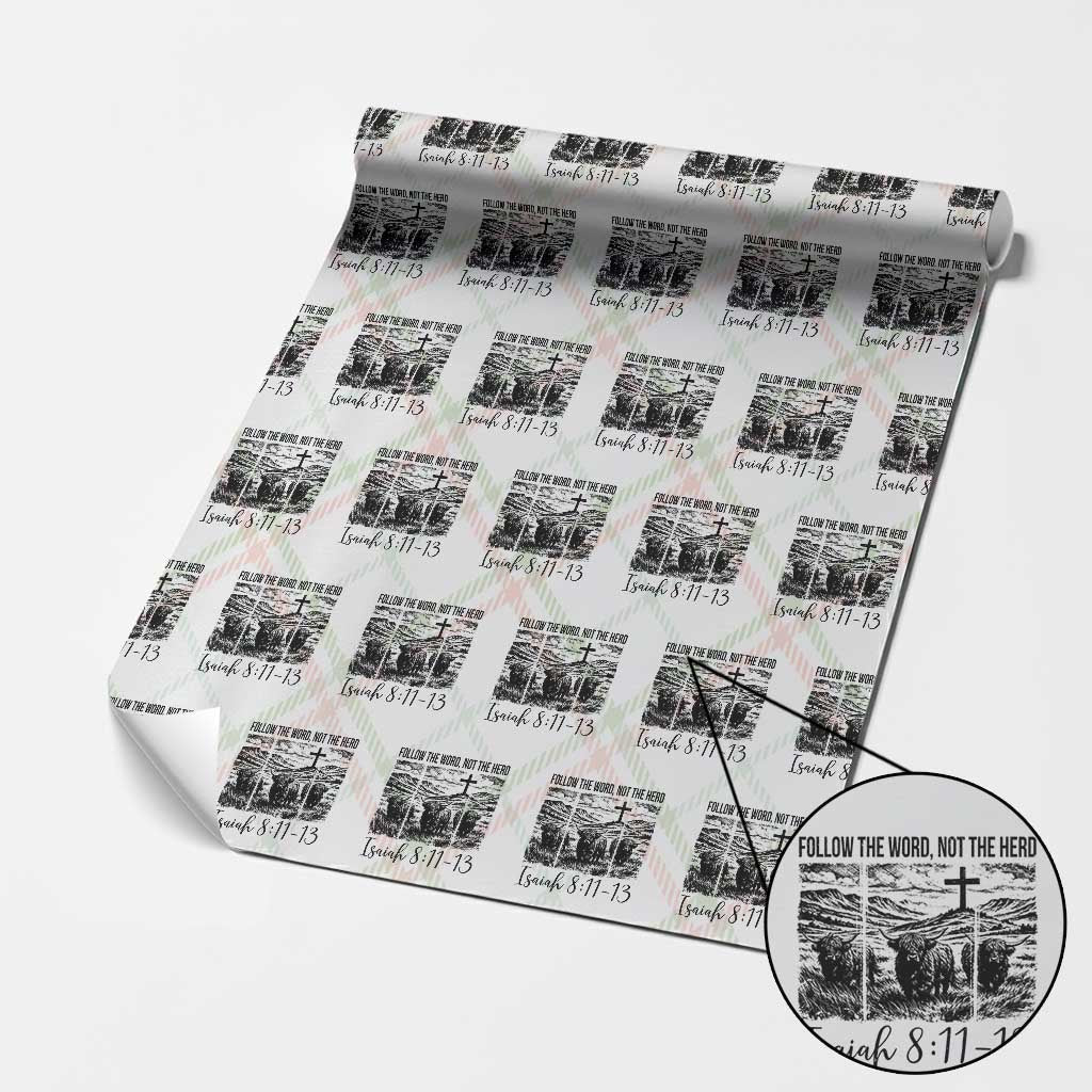Follow the Word Not The Herd Wrapping Paper Roll Vintage Bible Verse Christian Country Highland Cow Boho - Wonder Print Shop