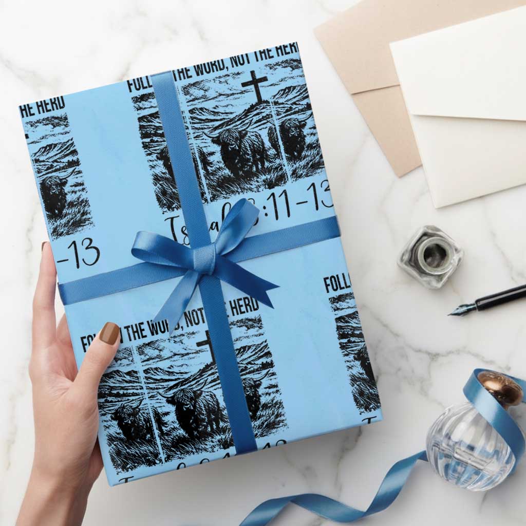 Follow the Word Not The Herd Wrapping Paper Roll Vintage Bible Verse Christian Country Highland Cow Boho - Wonder Print Shop