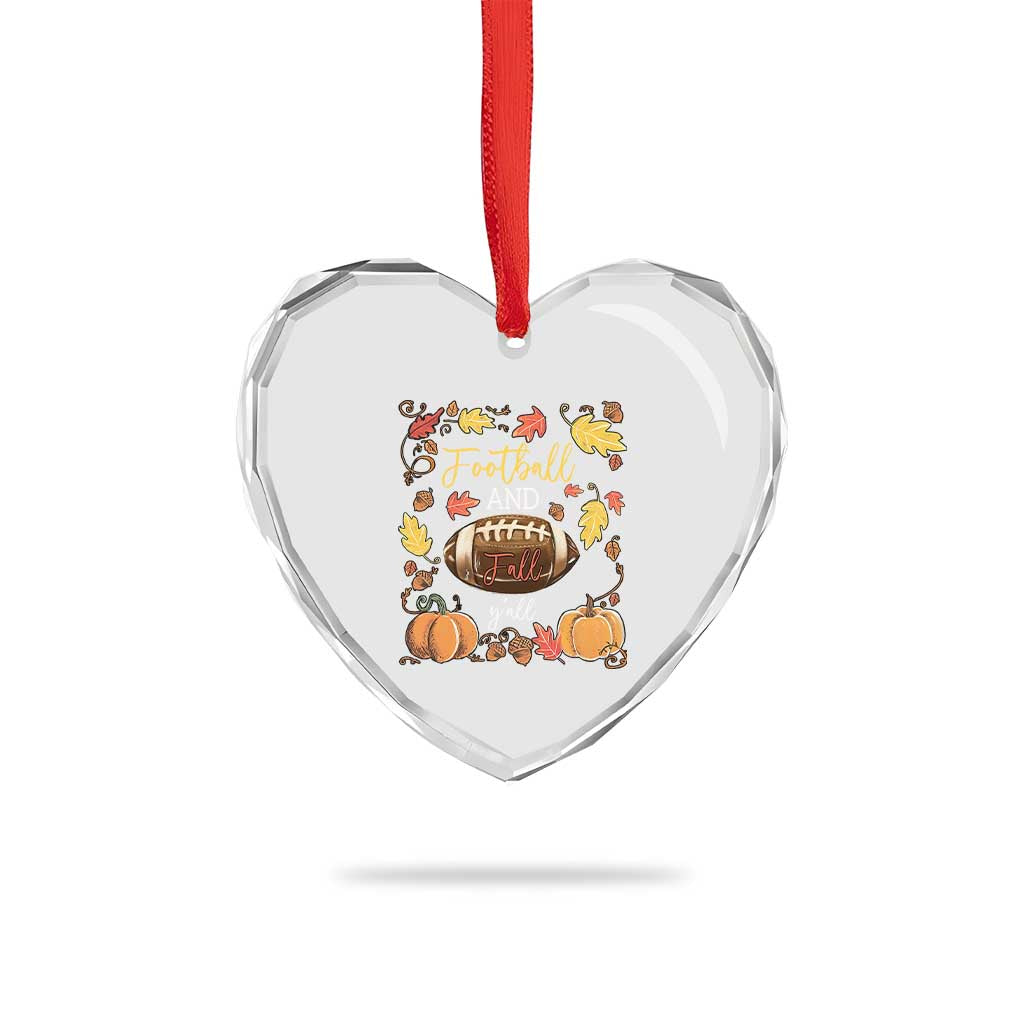 Football And Fall Yall Heart Crystal Glass Ornament Fall Season American Football - Wonder Print Shop