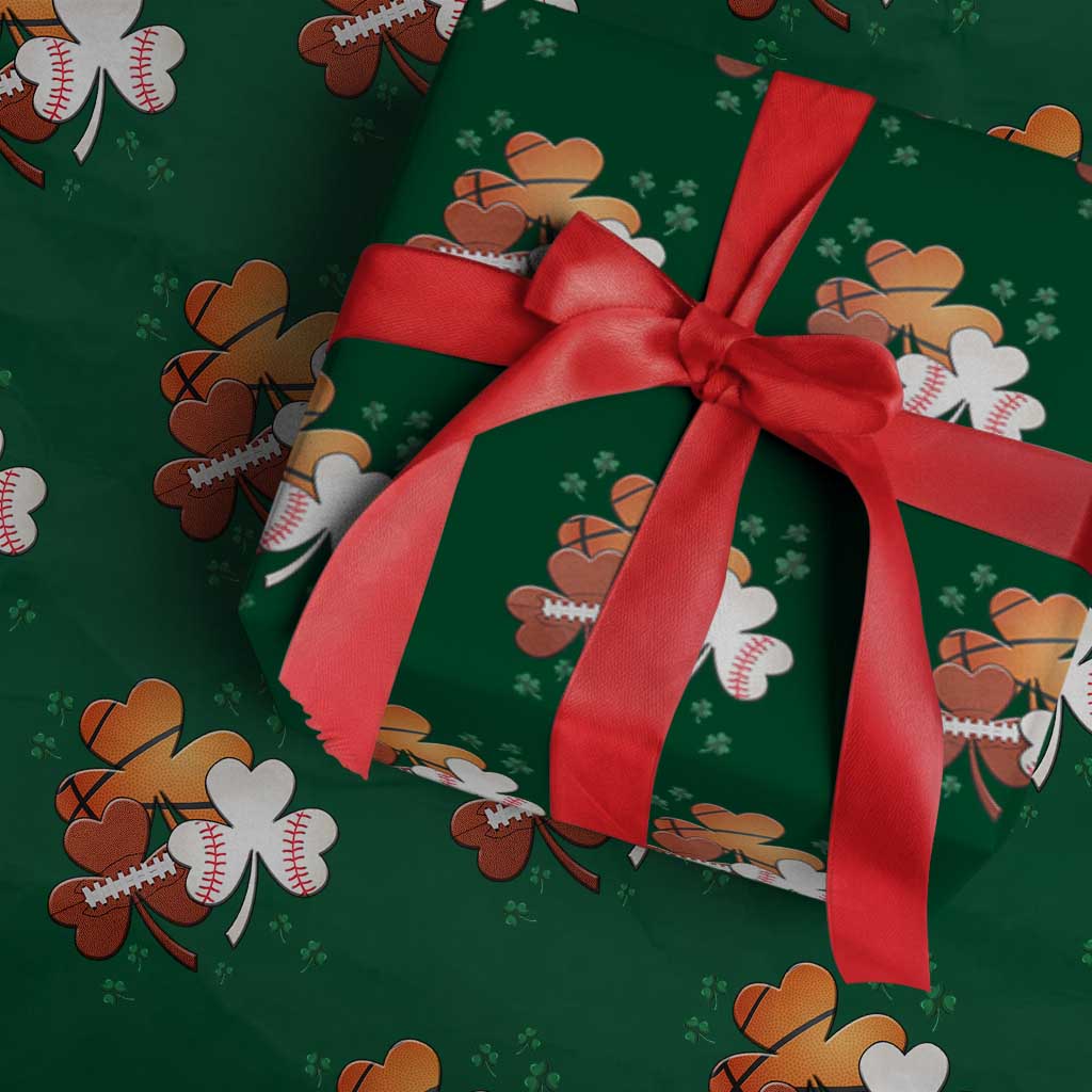 Football Basketball Baseball Shamrock Wrapping Paper Roll Happy St Patricks Day Sport Lover - Wonder Print Shop