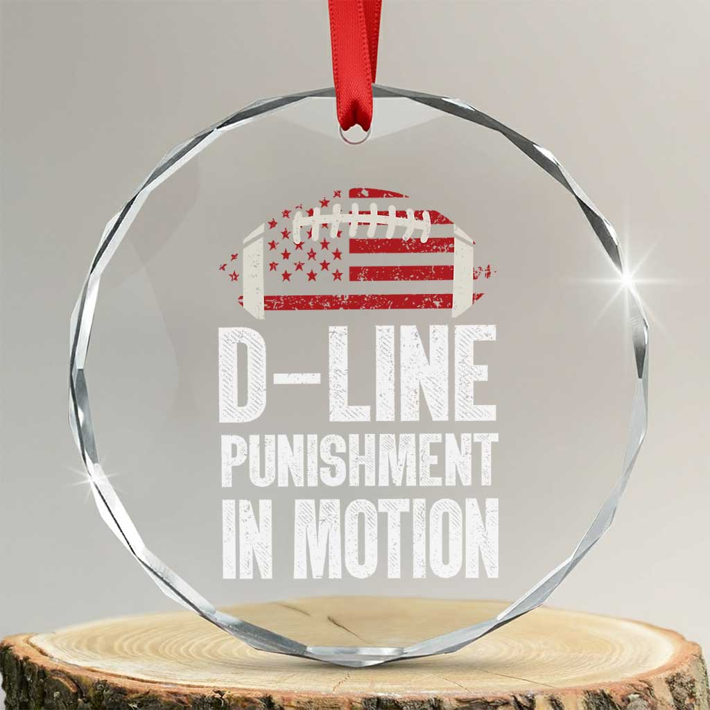 Football Defensive Lineman Crystal Glass Ornament D Line Punishment In Motion American Flag - Wonder Print Shop
