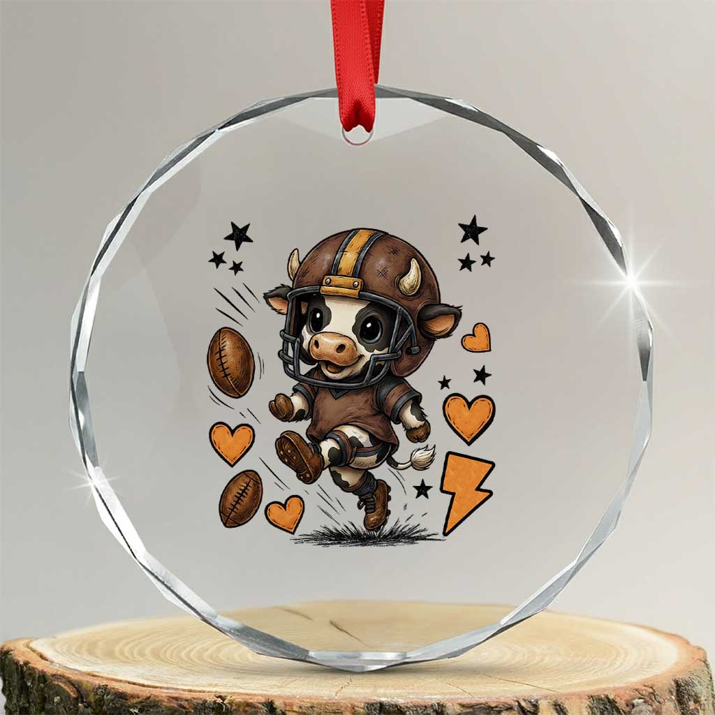 Football Lover Crystal Glass Ornament Cute Dairy Cow Playing Football - Wonder Print Shop