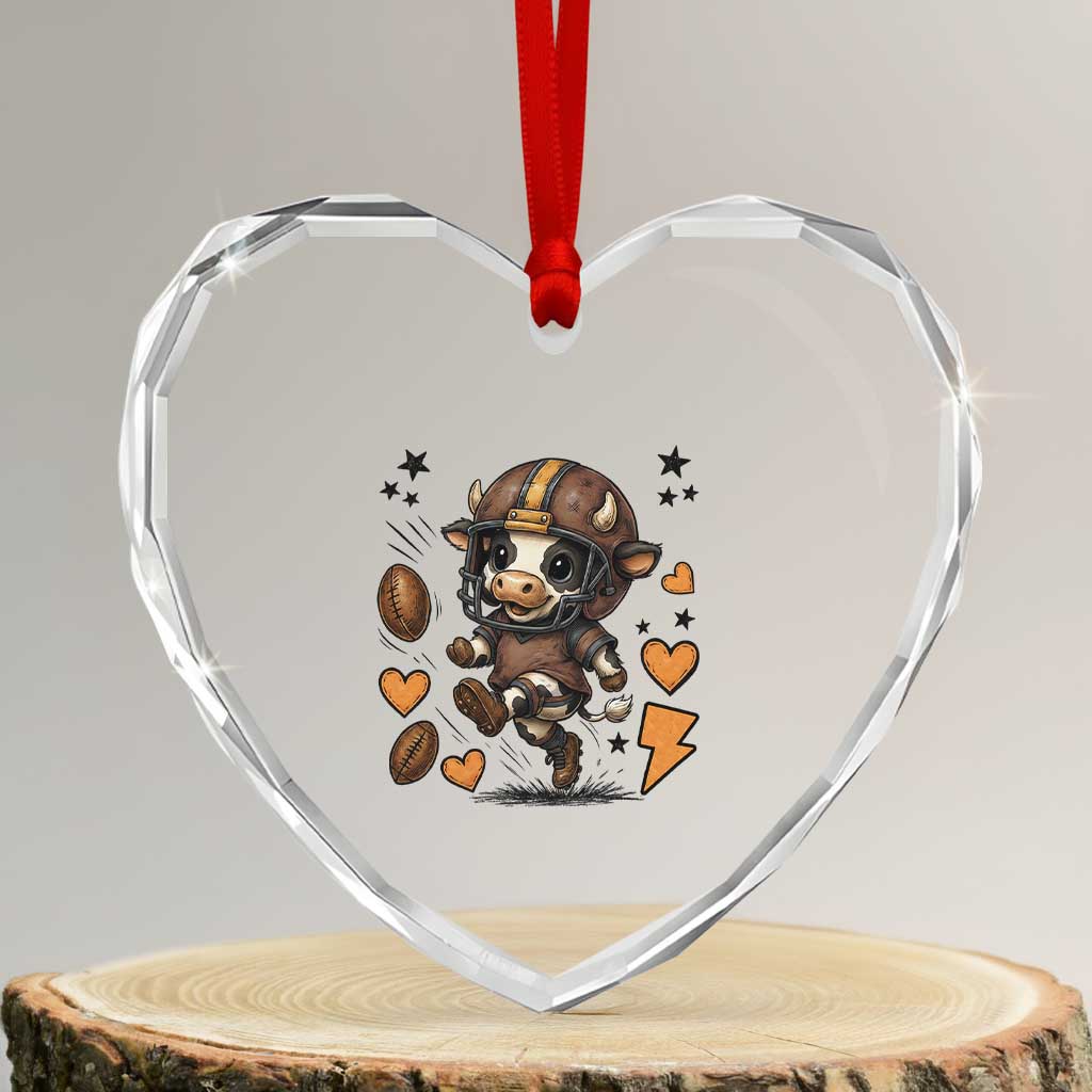 Football Lover Heart Crystal Glass Ornament Cute Dairy Cow Playing Football - Wonder Print Shop