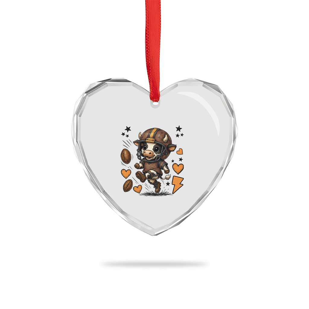 Football Lover Heart Crystal Glass Ornament Cute Dairy Cow Playing Football - Wonder Print Shop