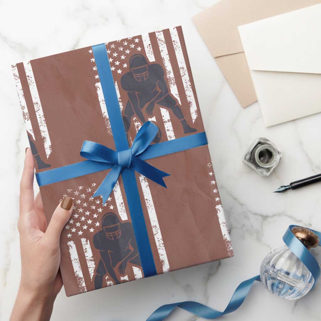Football Player American Flag Wrapping Paper Roll Cool Distressed Vintage Patriotic - Wonder Print Shop
