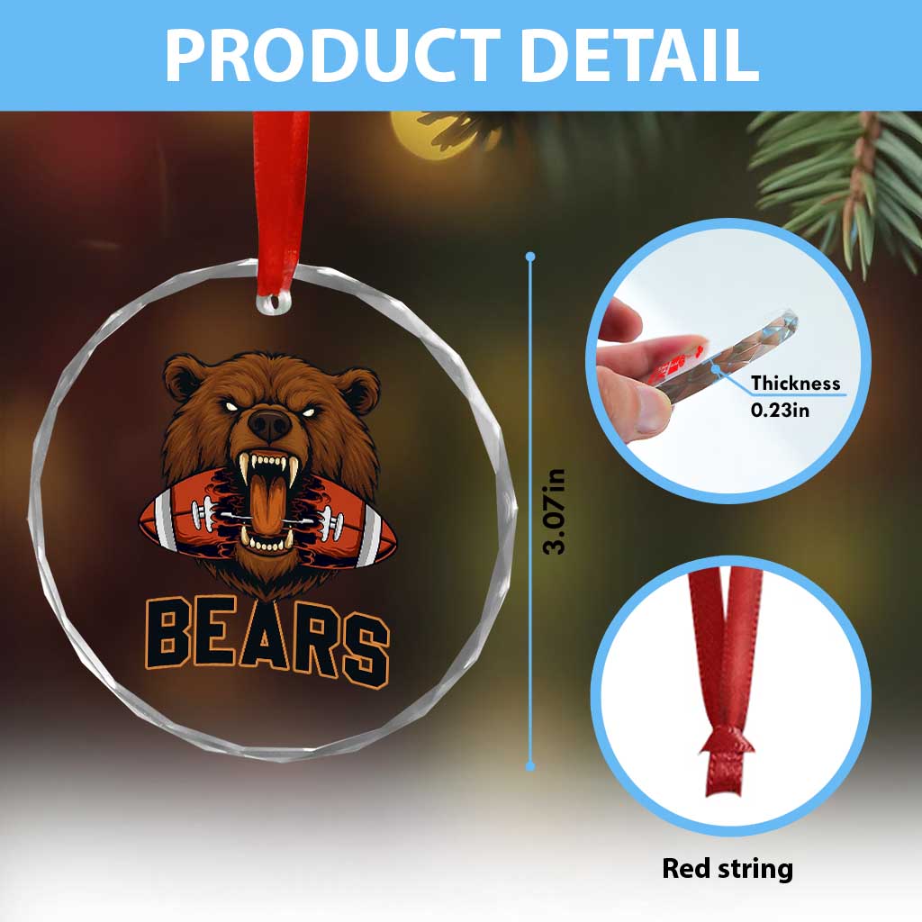 Football Player Gift Crystal Glass Ornament Fierce Bear Biting Ball - Wonder Print Shop