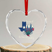 For the Love of the Texas Hill Country Heart Crystal Glass Ornament Bluebonnet Floral Patriotic Flag - Wonder Print Shop