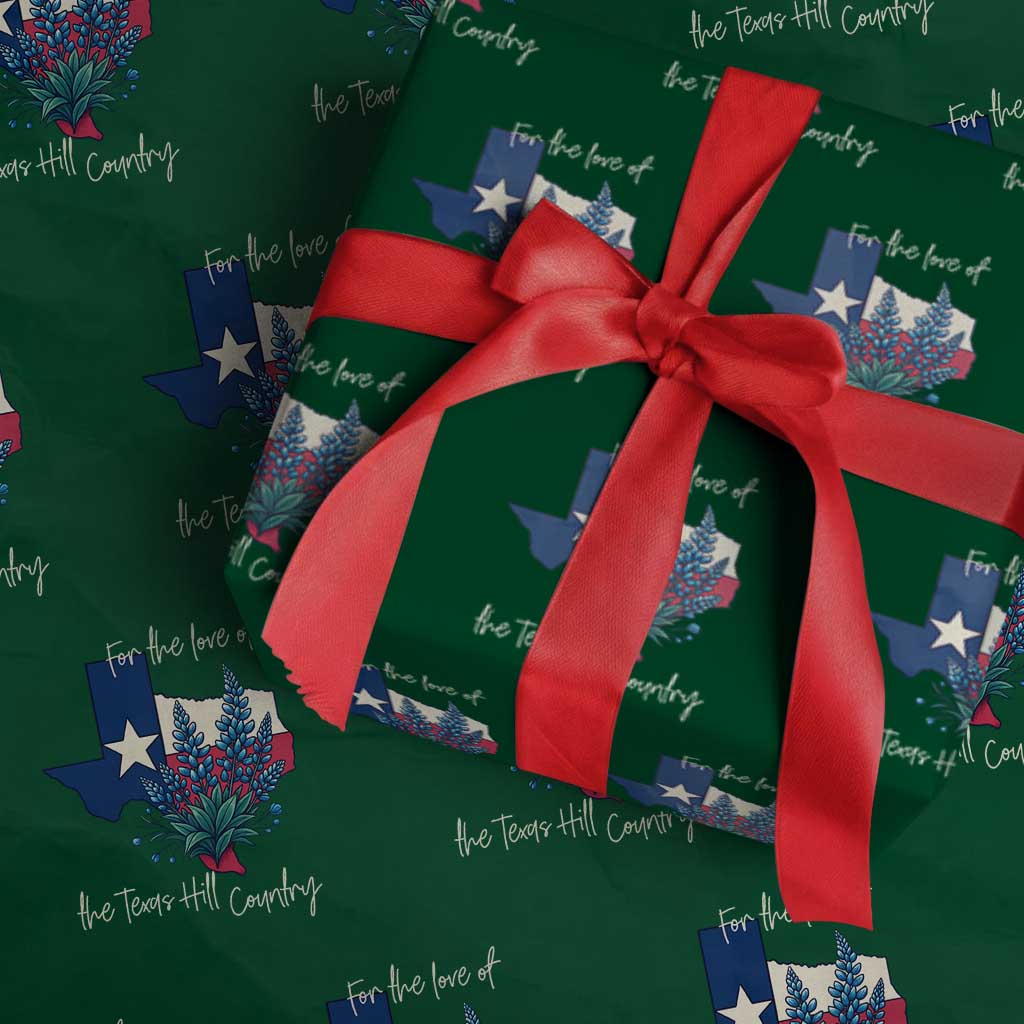 For the Love of the Texas Hill Country Wrapping Paper Roll Bluebonnet Floral Patriotic Flag - Wonder Print Shop