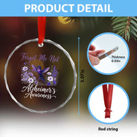 Forget Me Not Alzheimers Awareness Crystal Glass Ornament Hummingbird Purple Ribbon Floral