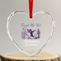 Forget Me Not Alzheimers Awareness Heart Crystal Glass Ornament Hummingbird Purple Ribbon Floral