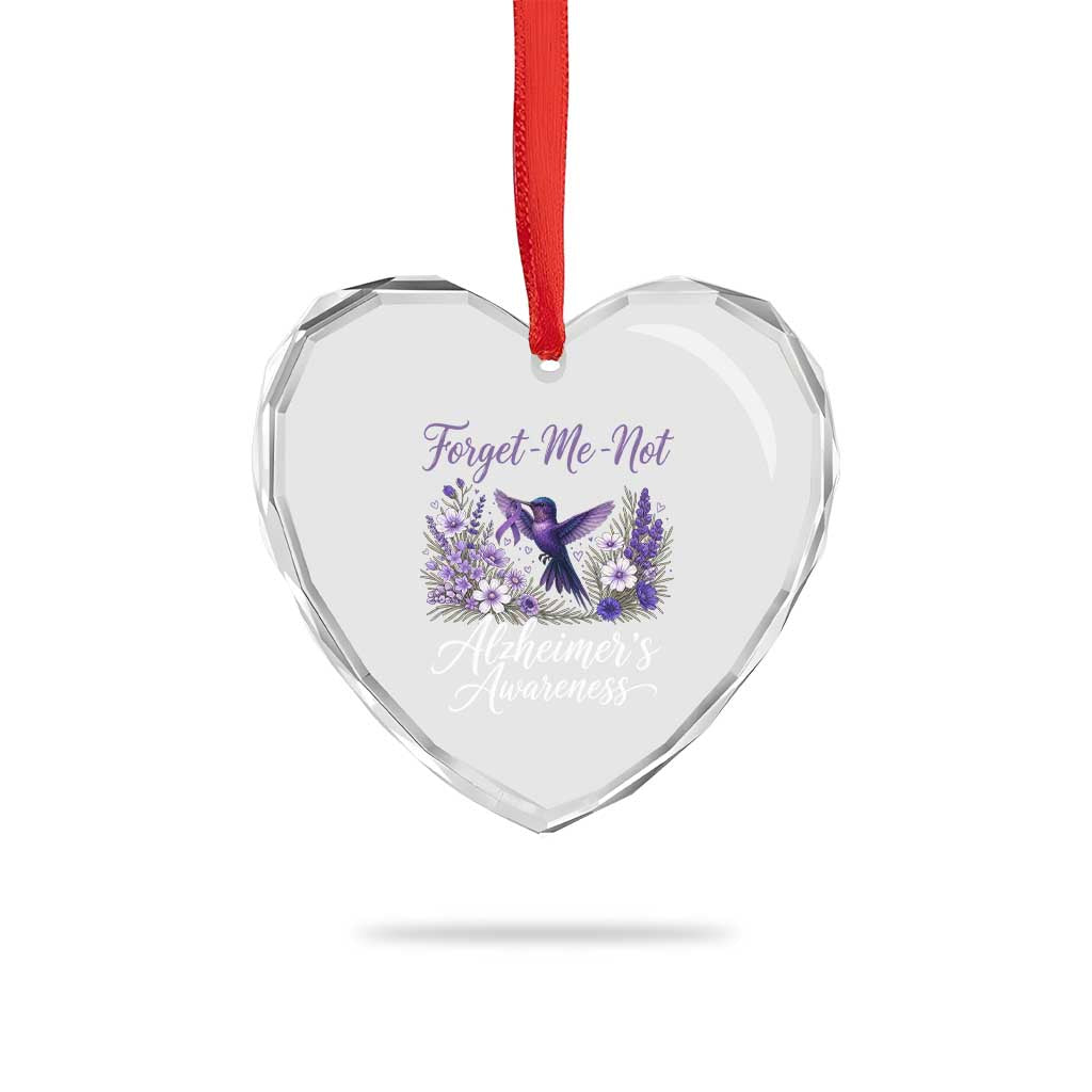 Forget Me Not Alzheimers Awareness Heart Crystal Glass Ornament Hummingbird Purple Ribbon Floral