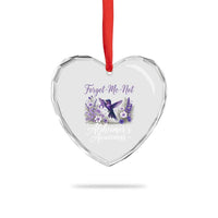 Forget Me Not Alzheimers Awareness Heart Crystal Glass Ornament Hummingbird Purple Ribbon Floral