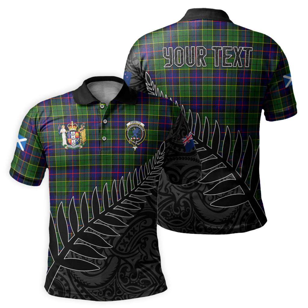 forsyth-modern-tartan-family-crest-golf-shirt-with-fern-leaves-and-coat-of-arm-of-new-zealand-personalized-your-name-scottish-tatan-polo-shirt