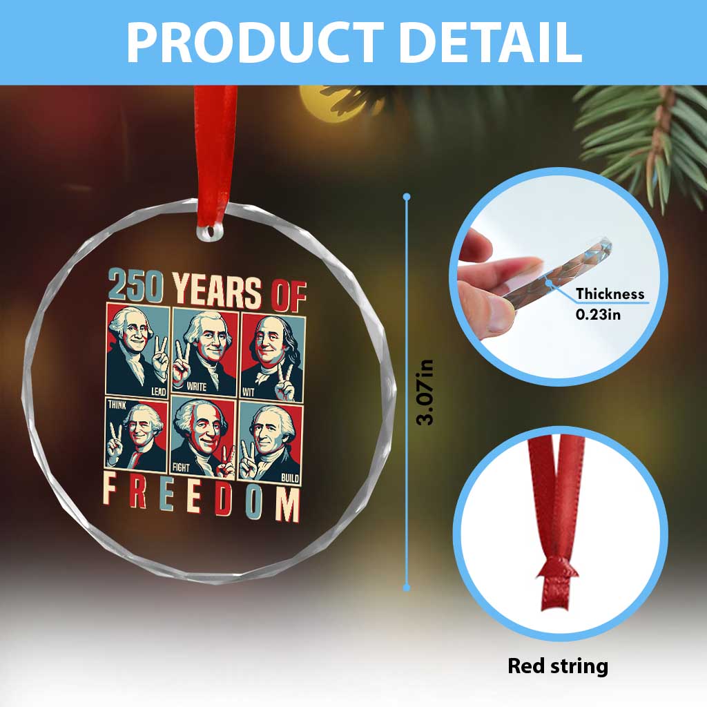 Founding Fathers 250 Years of Freedom Crystal Glass Ornament Patriotic Pop Art Style Semiquincentennial 2026 - Wonder Print Shop